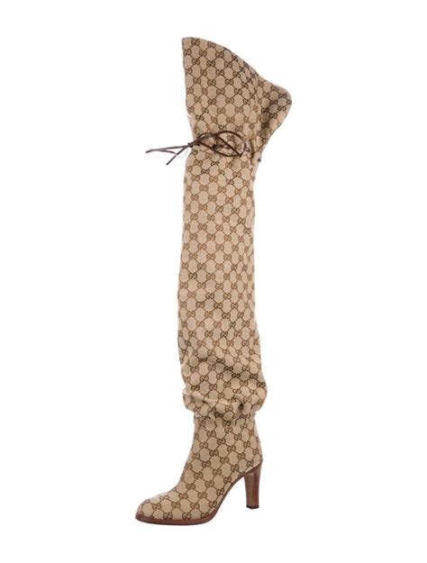 gucci monogram shoes indiana womens boots|gucci print thigh high boots.